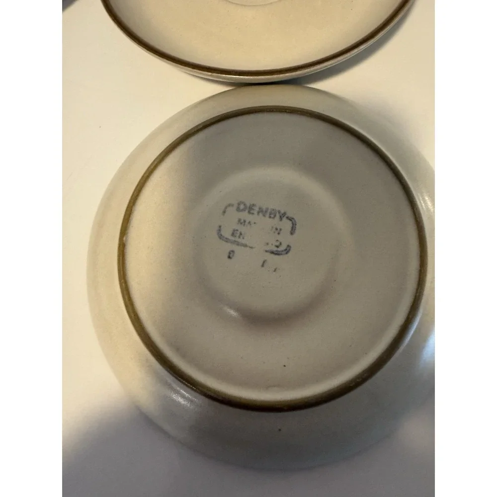 Vintage Denby England Stoneware Saucers Set of 9‎ Brown Rim 6